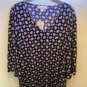 Michael Kors Stretch Knit Navy Blue Split sleeve tunic (XL)
